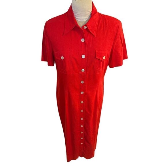 Vintage Linen Blend Maxi Dress by Virgo Sz. 12 Red Office Date Wedding - Picture 3 of 10